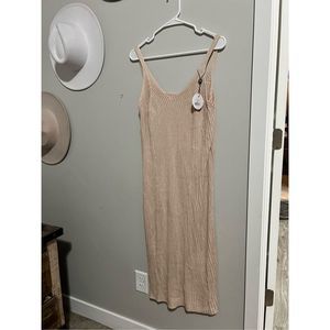 Elegant Tan Ribbed Knit Dress